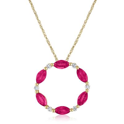Ruby and Diamond Open Circle Pendant in 10K Yellow Gold (1/10 ct. tw.)