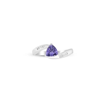 Trillion-Shaped Tanzanite Ring with Diamond Accents in Sterling Silver