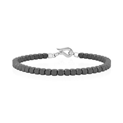 Men's Cube Bead Matte Hematite Bracelet in Stainless Steel
