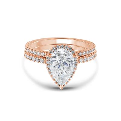 Lab Grown Diamond Pear-Shaped Halo Bridal Set in 14K Rose Gold (2 3/4 ct. tw.)