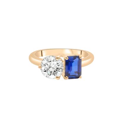 Lab-Created Blue Sapphire and Lab-Created White Sapphire Toi et Moi Two-Stone Ring in Vermeil
