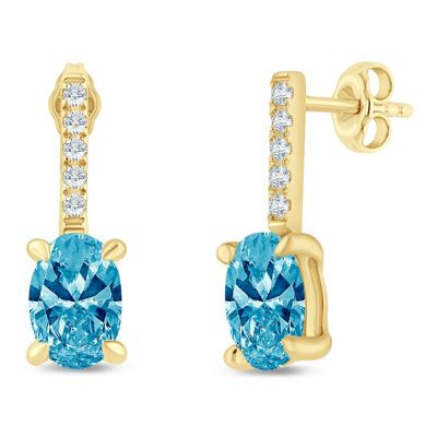Lab Grown Blue and White Diamond Drop Earrings in 14K Yellow Gold (1 ct. tw.)