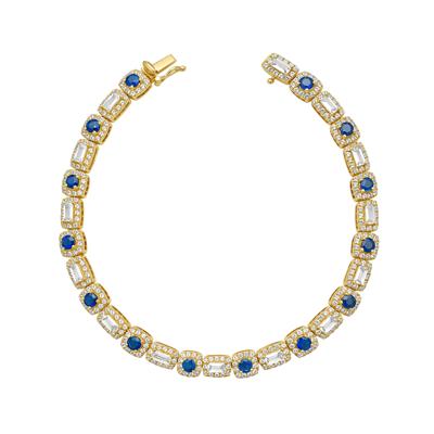 Blue Sapphire & White Sapphire Bracelet in 14K Yellow Gold