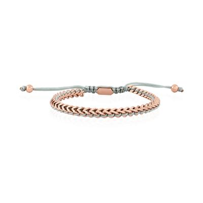 Men's Light Gray Cord Bolo Bracelet in Rose-Tone Stainless Steel