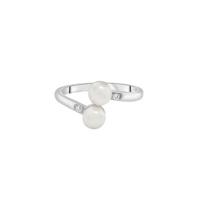 Freshwater Pearl and Diamond Accent Bypass Ring in Sterling Silver