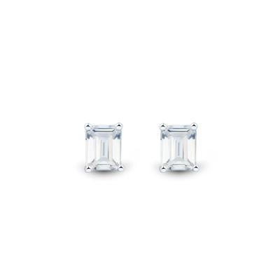 Lab Grown Diamond Emerald-Cut Four-Prong Studs in 14K White Gold (1 ct. tw.)