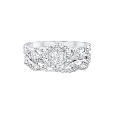 Diamond Halo Woven Engagement Set in 14K White Gold (3/4 ct. tw.)