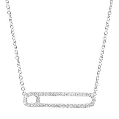 Safety Pin Necklace with Pavé Diamonds in 10K White Gold (3/8 ct. tw.)