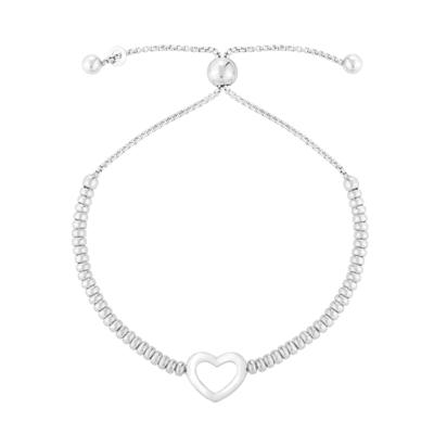 Heart and Bead Bolo Bracelet in Sterling Silver