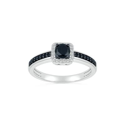 Black and White Diamond Halo Ring in 10K White Gold (1/2 ct. tw.)