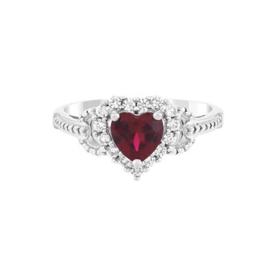 Lab-Created Ruby and Lab-Created White Sapphire Heart Ring in Sterling Silver