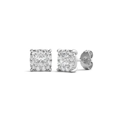 Lab Grown Diamond Princess-Cut Halo Earrings in 14K White Gold (1 ct. tw.)