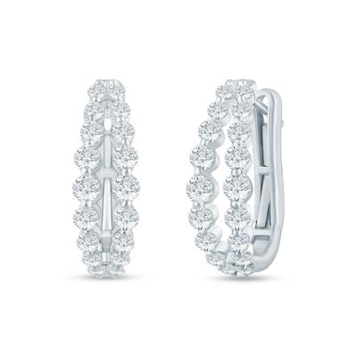 Lab Grown Diamond Double Row Hoop Earrings in 10K White Gold (1 ct. tw.)