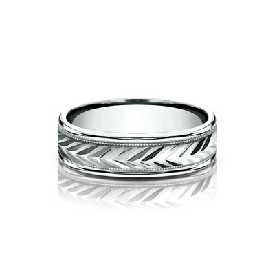 Men’s Engraved Wheat Pattern Wedding Band in Platinum, 6MM