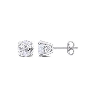 Lab Created White Sapphire Stud Earrings with Heart Baskets in Sterling Silver