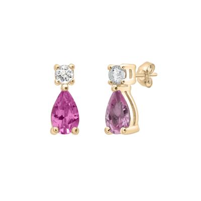 Pear-Shaped Lab-Created Pink & White Sapphire Earrings in 10K Yellow Gold