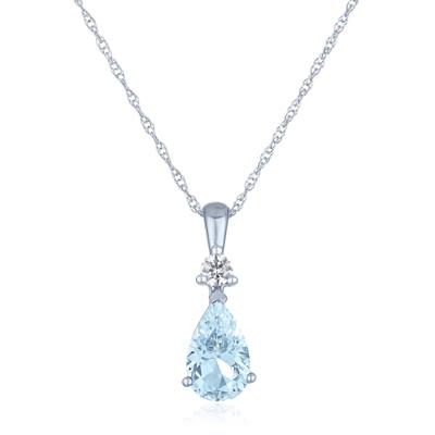 Aquamarine and Lab-Created White Sapphire Pendant in 10K White Gold