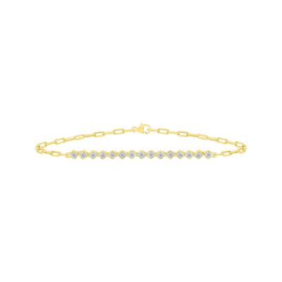 Diamond Faux Bezel Paperclip Bracelet in 10K Yellow Gold (1/4 ct. tw.)