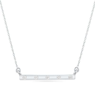 Diamond Accent Spaced Bar Necklace in 14K White Gold