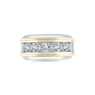 Men’s Lab Grown Diamond Wedding Band in 10K White Gold and Yellow Gold (2 ct. tw.)