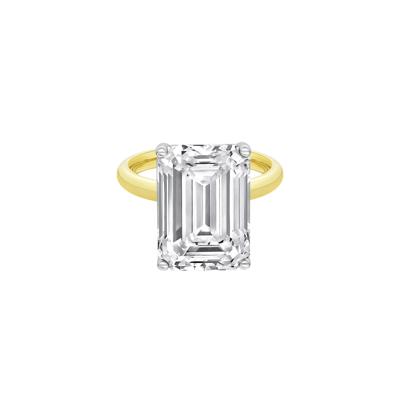 Lab Grown Diamond Emerald-Cut Solitaire Ring in 14K Yellow & White Gold (10 ct.)