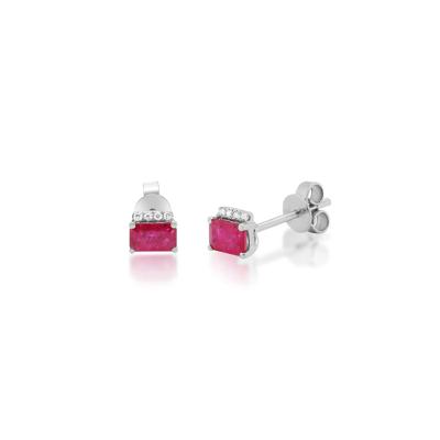 Ruby and Diamond Accent Stud Earrings in 10K White Gold