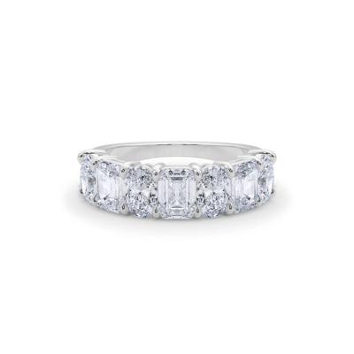Lab Grown Diamond Oval and Emerald-Cut Alternating Anniversary Band in 14K White Gold (3 ct. tw.)