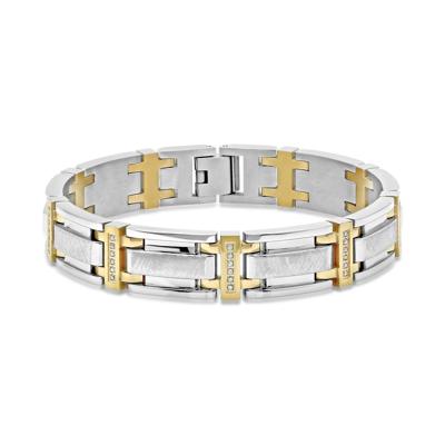Diamond Link Bracelet in Stainless Steel and Yellow Ion-Plated Stainless Steel, 8.5" (3/8 ct. tw.)