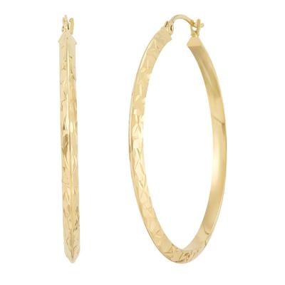 Diamond-Cut Knife-Edge Hoop Earrings in 14K Yellow Gold, 31x35MM