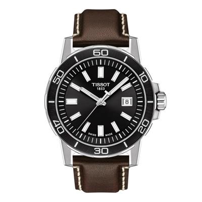 Black Supersport Chrono Men’s Watch with Black Leather Bracelet in Stainless Steel