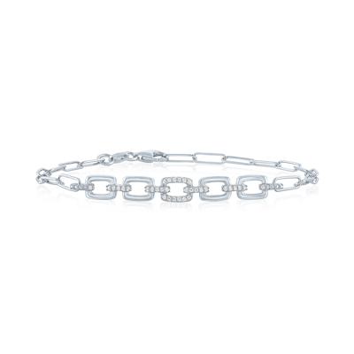 Chain Link Rolo Bracelet in Sterling Silver (1/10 ct. tw.)