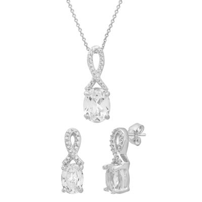 Lab-Created White Sapphire and Diamond Accent Pendant & Earrings Boxed Set in Sterling Silver
