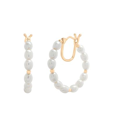 Freshwater Cultured Pearl Hoop Earrings in 10K Yellow Gold