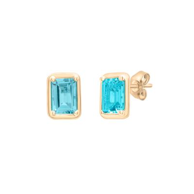 Blue Topaz Faux Bezel Earrings in 10K Yellow Gold