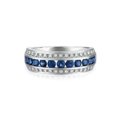 Blue Sapphire and Diamond Band in 10K White Gold (1/7 ct. tw.)