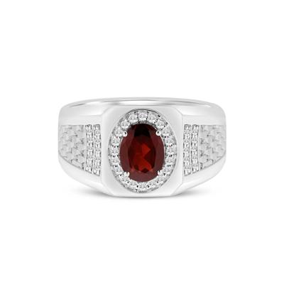 Men's Garnet and Diamond Band in 10K White Gold (1/4 ct. tw.)