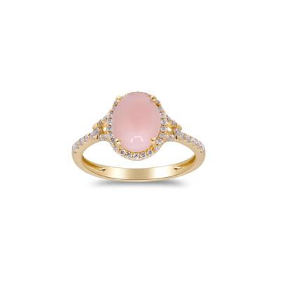 Pink Opal and Diamond Halo Ring in 10K Yellow Gold (1/4 ct. tw.)