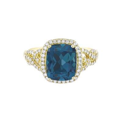 London Blue Topaz and Diamond Ring in 10K Yellow Gold (1/3 ct. tw.)