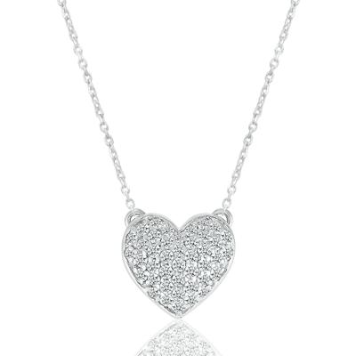 Mini Pavé Puff Heart Pendant in Sterling Silver (1/5 ct. tw.)