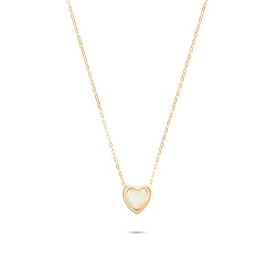 Lab-Created Opal Bezel Heart Necklace in 10K Yellow Gold