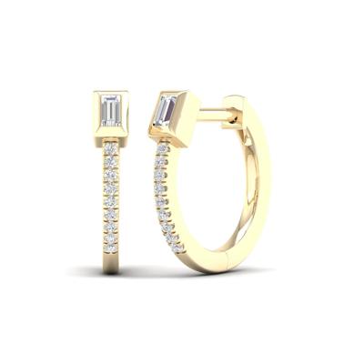 Baguette & Round Hoop Earrings in 10K Yellow Gold (1/7 ct. tw.)