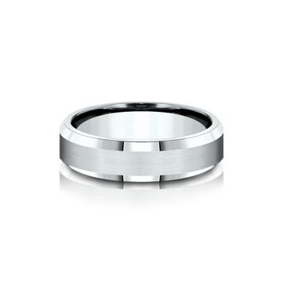 Men’s Bevel Edge Satin Wedding Band in 14K White Gold, 6MM