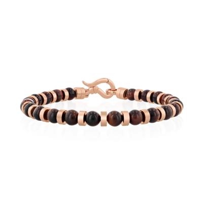 Men's Tiger Eye Bead Bracelet in Rose Gold Vermeil