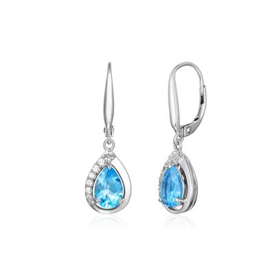 Blue Topaz & Lab-Created White Sapphire Drop Earrings in Sterling Silver