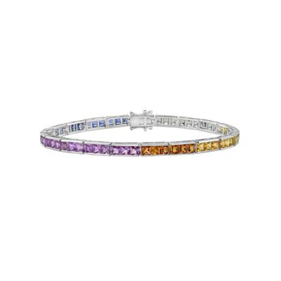 Rainbow Sapphire Line Bracelet in 14K White Gold