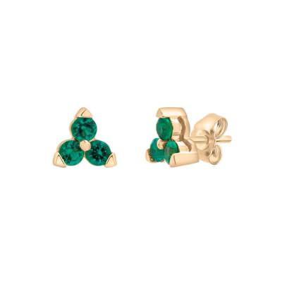 Three-Stone Lab-Created Emerald Stud Earrings in 10K Yellow Gold