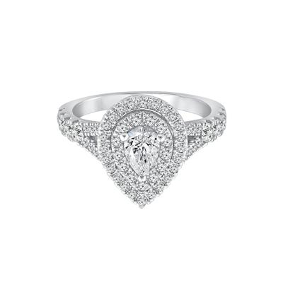 Pear-Shaped Diamond Double Halo Engagement Ring in 14K White Gold (1 1/4 ct. tw.)