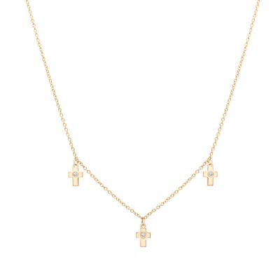 Diamond Accent Bezel Cross Station Necklace in 10K Yellow Gold