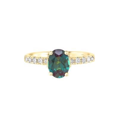Lab-Created Oval-Shaped Alexandrite Ring in 14K Yellow Gold (1/3 ct. tw.)