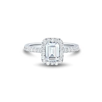 Lab Grown Diamond Emerald-Cut Halo Engagement Ring in 14K White Gold (1 1/2 ct. tw.)